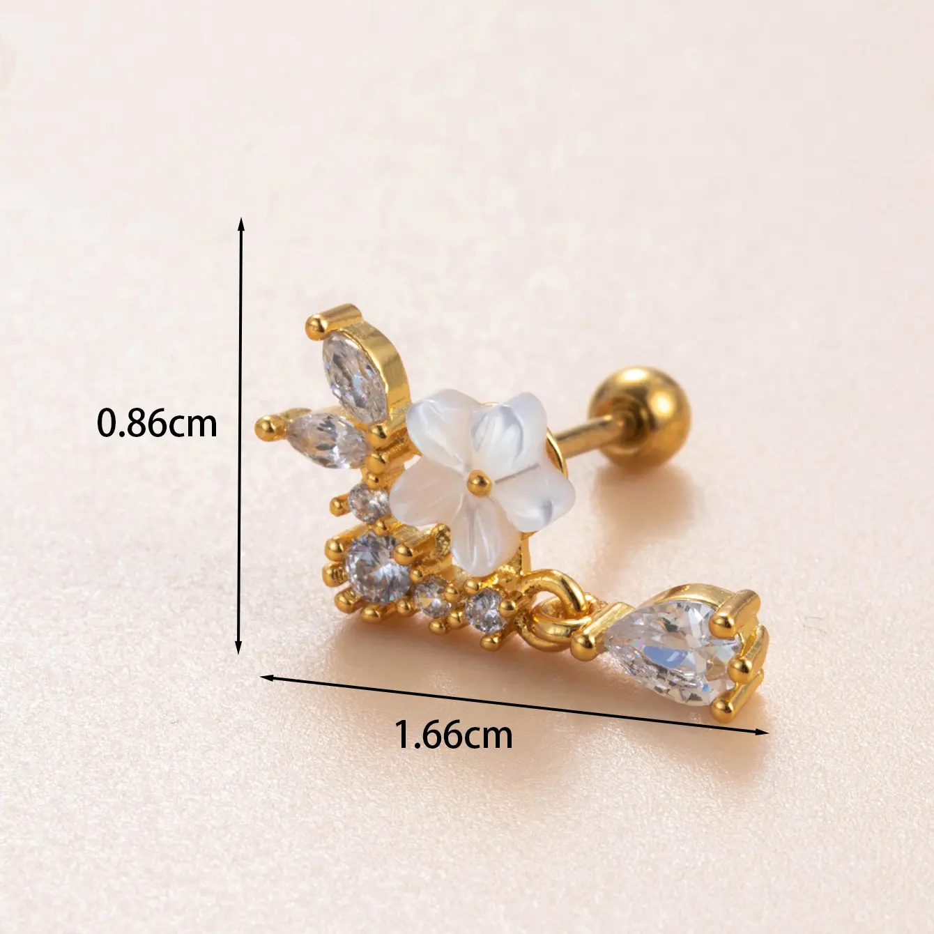 1 Piece Simple Series  Flower Copper   Gold Color Zircon Women's Stud Earrings h5 